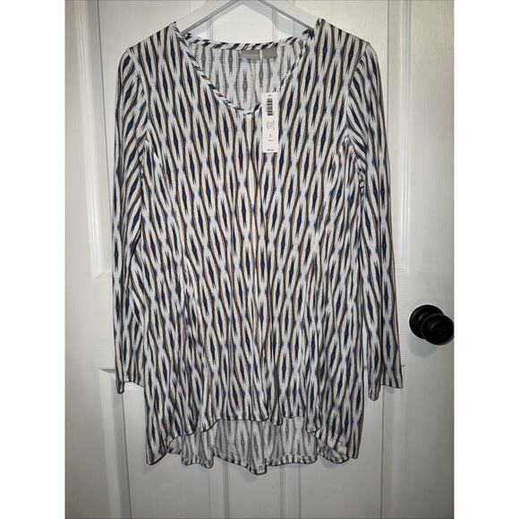 Chico's Tops - NEW Chico's Zenergy Tunic Geo Ikat Print Long Sleeve Blue Lotus Size 1 8/10